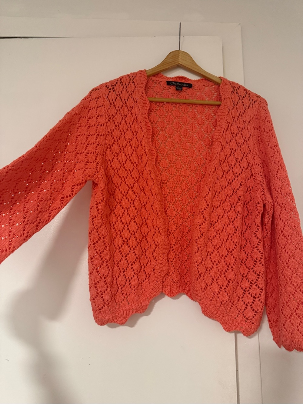 Chadwicks cotton Coral Openwork Knit Cardigan